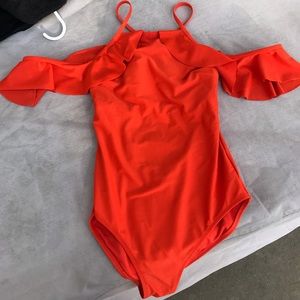 Off The Shoulder coral red Old Navy swimsuit